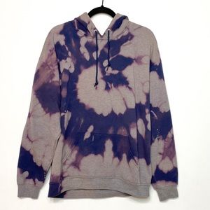 Custom Bleached Gray and Blue Long Sleeve Hoodie